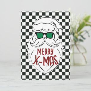 Cartes Pour Fêtes Annuelles Père Noël à carreaux noir et blanc rétro Noël