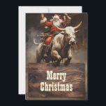Cartes Pour Fêtes Annuelles Père Noël à cheval sur un Bull<br><div class="desc">bull santa claus art,  bovine arena country ranch,  animal cow rodeo ride,  sport rider cowboy rouge,  hiver homme dessin animé casquette,  Noël fête Noël illustration,  bull santa claus</div>