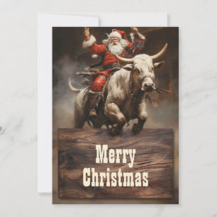 Cartes Pour Fêtes Annuelles Père Noël à cheval sur un Bull