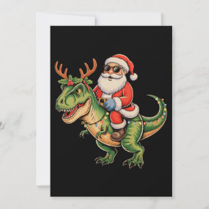 Cartes Pour Fêtes Annuelles Père Noël à cheval sur un dinosaure T Rex Noël rét