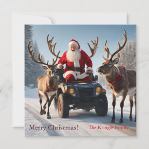Cartes Pour Fêtes Annuelles Père Noël à cheval sur un quad