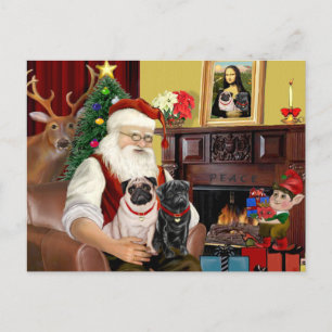 Cartes Pour Fêtes Annuelles Père Noël à la maison - Carlins deux, 2F, 1blk)