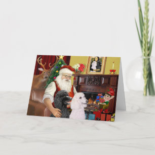 Cartes Pour Fêtes Annuelles Père Noël à la maison - Poodles (2 standard)