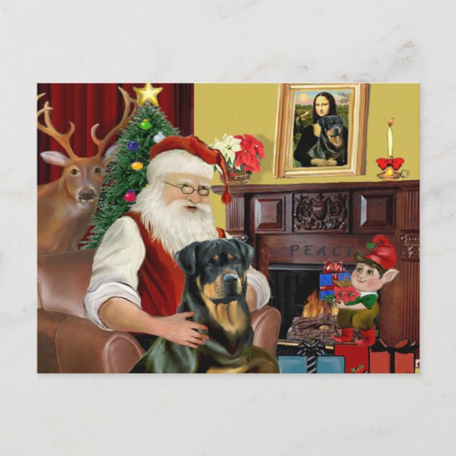 Cartes Pour Fêtes Annuelles Père Noël à la maison - Rottweiler 3 (Devant)