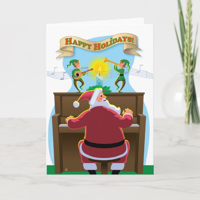 Cartes Pour Fêtes Annuelles Père Noël à la Piano Holiday Card (Devant)