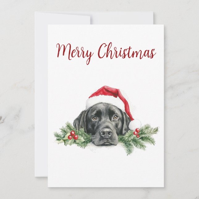 Cartes Pour Fêtes Annuelles Père Noël à l'aquarelle personnalisable Labrador n (Devant)