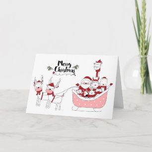 Cartes Pour Fêtes Annuelles Père Noël à main jolie avec animaux Noël