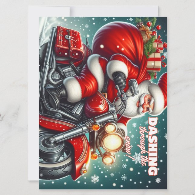 Cartes Pour Fêtes Annuelles Père Noël à moto (Devant)