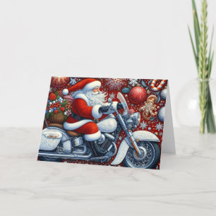 Cartes Pour Fêtes Annuelles Père Noël à moto blanche Noël