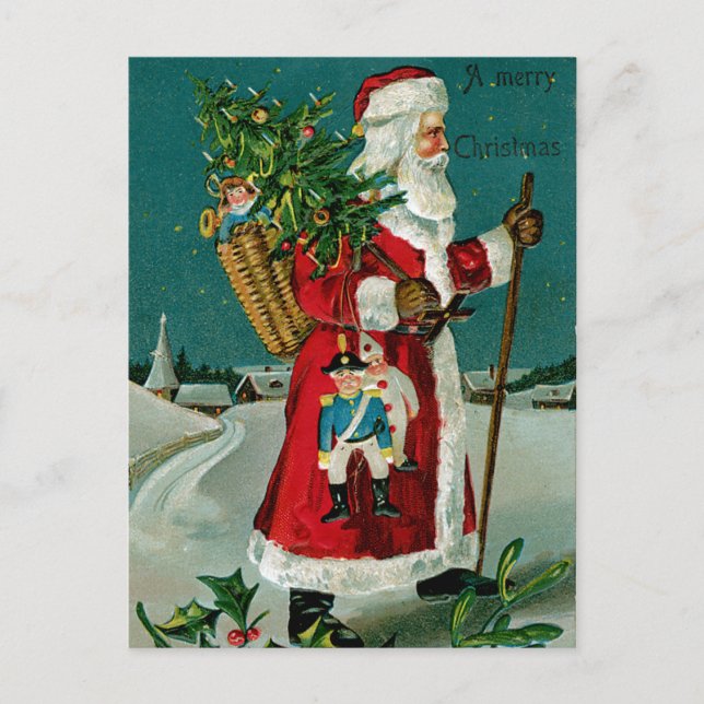 Cartes Pour Fêtes Annuelles Père Noël à pied (Devant)