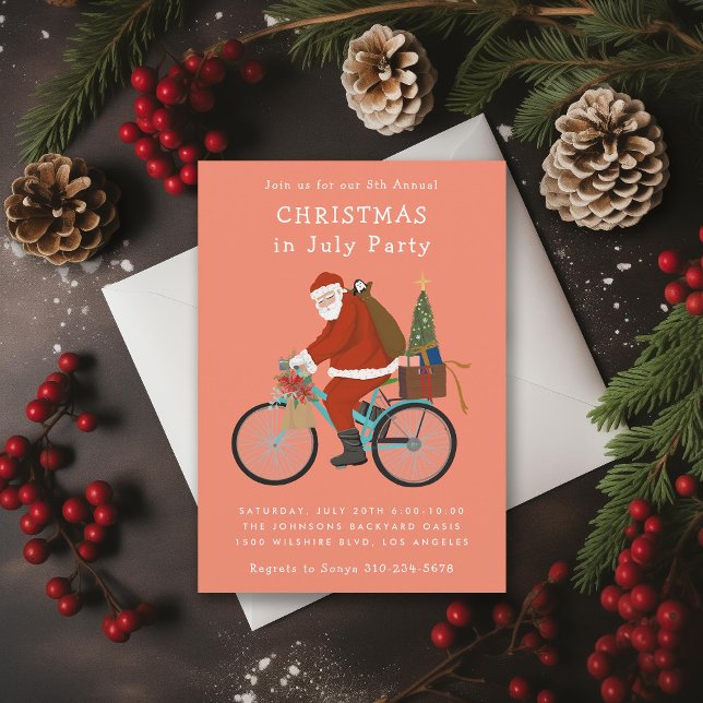 Cartes Pour Fêtes Annuelles Père Noël à vélo Noël à la fête de juillet (Créateur téléchargé)