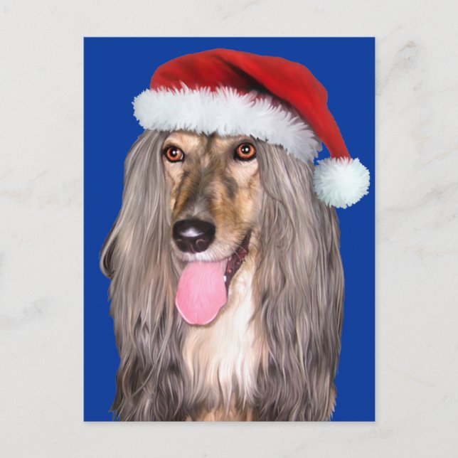Cartes Pour Fêtes Annuelles Père Noël afghan Hound (Devant)