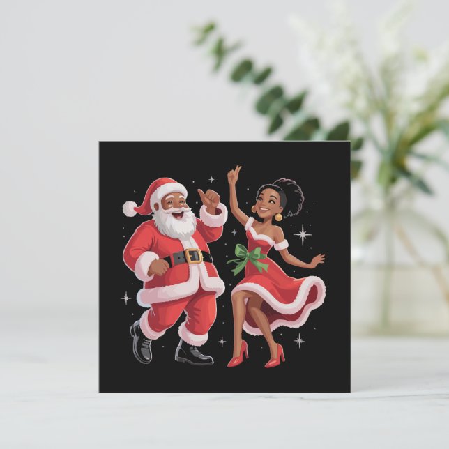 Cartes Pour Fêtes Annuelles Père Noël africain Mme Claus dansant Noël américai (Debout devant)