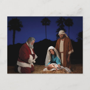 Cartes Pour Fêtes Annuelles père Noël agenouillé à la Nativité