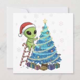 Cartes Pour Fêtes Annuelles Père Noël Alien Mignon et Drôle Décorant Noël dans