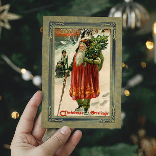 Cartes Pour Fêtes Annuelles Père Noël ancien vintage dans la neige