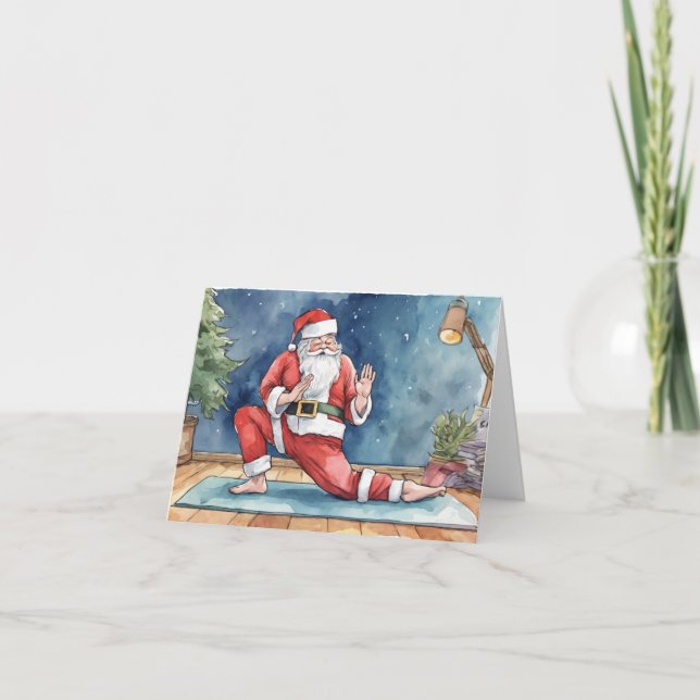 Cartes Pour Fêtes Annuelles Père Noël Anime Faisant du Yoga (Devant)