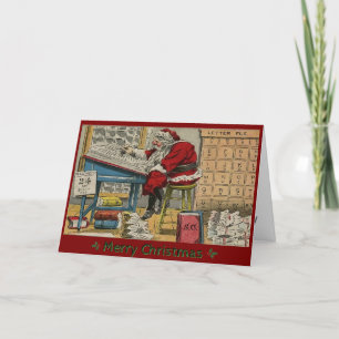 Cartes Pour Fêtes Annuelles Père Noël antique vérifiant les listes SUR MESURE