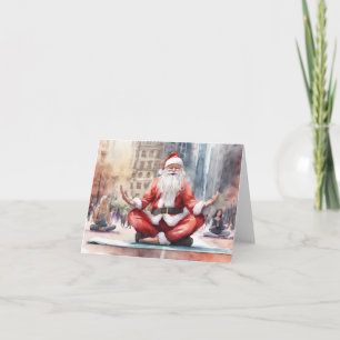 Cartes Pour Fêtes Annuelles Père Noël aquarelle faisant du Yoga à NYC
