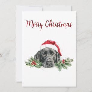 Cartes Pour Fêtes Annuelles Père Noël aquarelle personnalisable Labrador noir