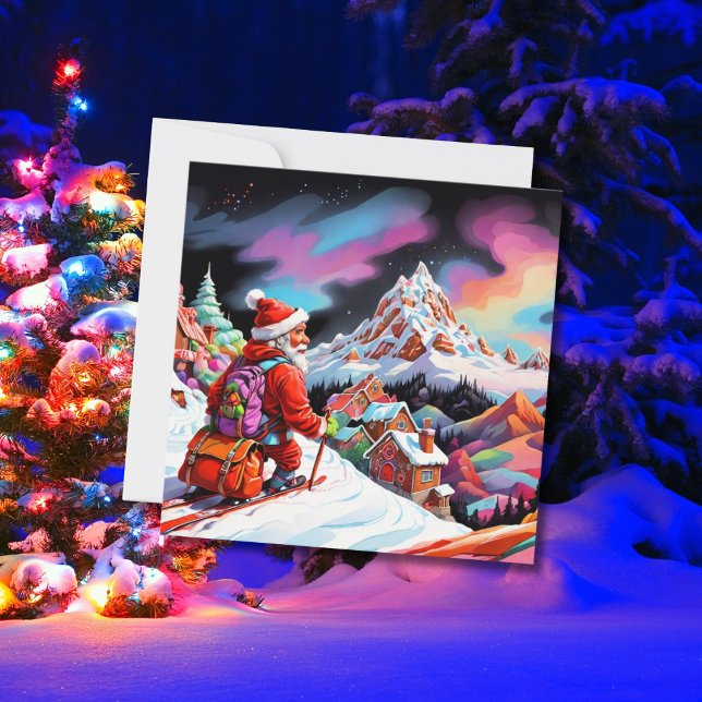 Cartes Pour Fêtes Annuelles Père Noël au-dessus du ski de vallée de Noël  (Créateur téléchargé)