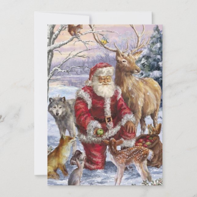 Cartes Pour Fêtes Annuelles Père Noël Avec Animaux (Devant)