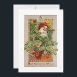Cartes Pour Fêtes Annuelles Père Noël avec Arbre décoré & Étoile<br><div class="desc">Vintage Père Noël regarde à partir de branches décorées d'arbres de Noël dans un cadre doré avec l'étoile d'or au-dessus et le texte Meilleurs voeux de Noël. La couleur Arrière - plan est personnalisable. Le dos est doté de graphismes complémentaires personnalisés uniques avec des champs de texte modifiables.</div>