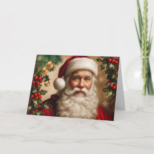 Cartes Pour Fêtes Annuelles Père Noël avec baie de houx, décorations de Noël