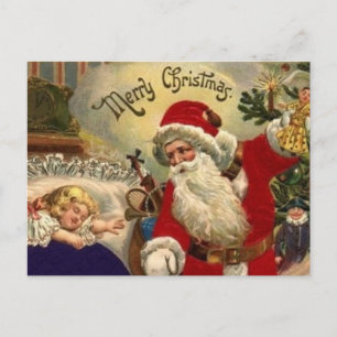 Cartes Pour Fêtes Annuelles Père Noël avec cadeau mignon bébé fille vintage No