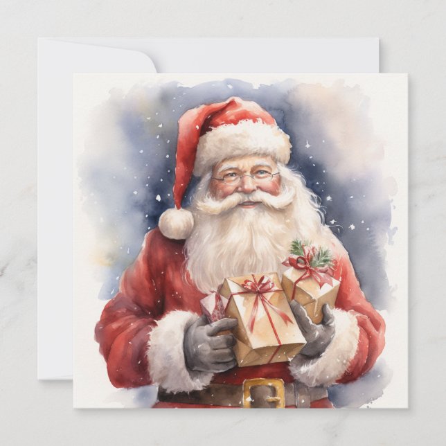 Cartes Pour Fêtes Annuelles Père Noël avec cadeaux et joie (Devant)