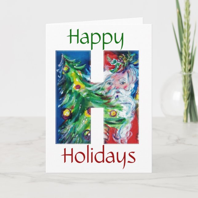 CARTES POUR FÊTES ANNUELLES PÈRE NOËL AVEC CADEAUX ET NOËL ARBRE H MONOGRAM (Devant)