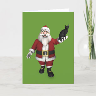 Cartes Pour Fêtes Annuelles Père Noël Avec Chat Noir