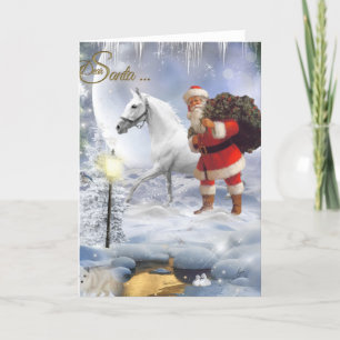 Cartes Pour Fêtes Annuelles Père Noël Avec Cheval Blanc