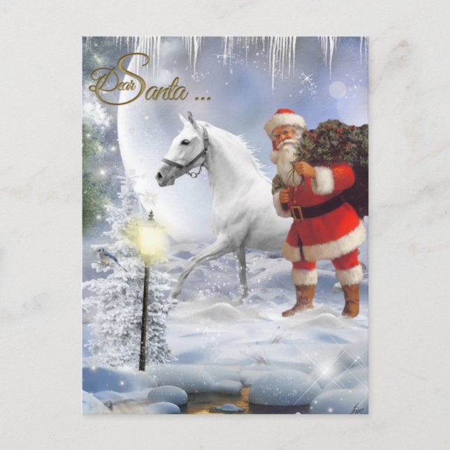 Cartes Pour Fêtes Annuelles Père Noël Avec Cheval Blanc (Devant)