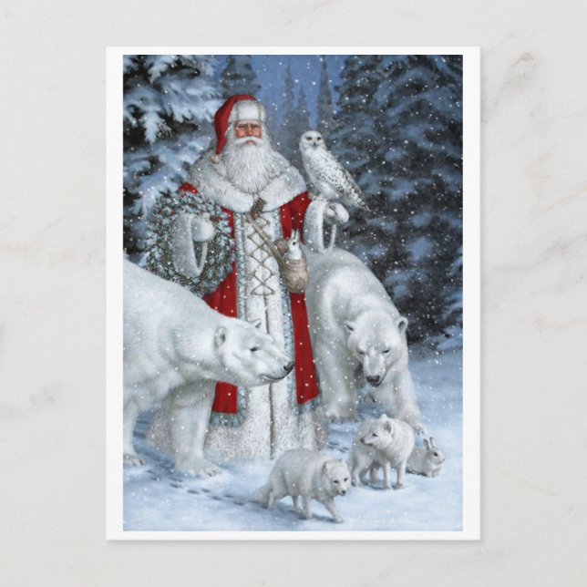Cartes Pour Fêtes Annuelles Père Noël Avec Chouette Et Ours Polaires (Devant)