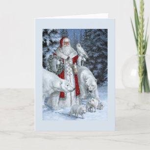 Cartes Pour Fêtes Annuelles Père Noël Avec Chouette Et Ours Polaires