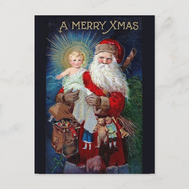 Cartes Pour Fêtes Annuelles Père Noël avec Christ Enfant (Devant)