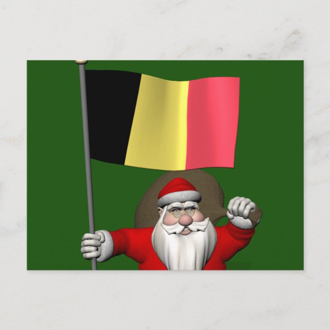 Cartes Pour Fêtes Annuelles Père Noël Avec Drapeau De Belgique (Devant)