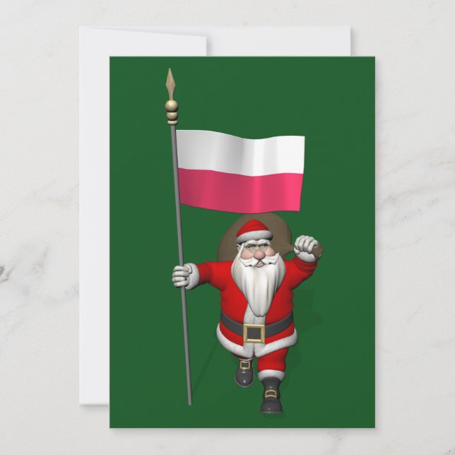 Cartes Pour Fêtes Annuelles Père Noël Avec Drapeau De Pologne (Devant)