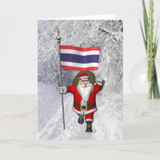 Cartes Pour Fêtes Annuelles Père Noël Avec Drapeau De Thaïlande