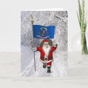 Cartes Pour Fêtes Annuelles Père Noël Avec Drapeau Du Dakota Du Nord