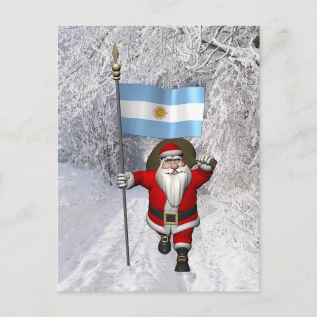 Cartes Pour Fêtes Annuelles Père Noël Avec L'Ensigne D'Argentine (Devant)