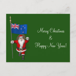 Cartes Pour Fêtes Annuelles Père Noël Avec L'Ensigne De Nouvelle-Zélande