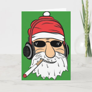 Cartes Pour Fêtes Annuelles Père Noël avec lunettes de soleil Cigarette et cas