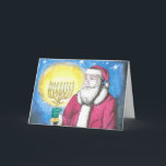 Cartes Pour Fêtes Annuelles père Noël avec Menorah<br><div class="desc">père Noël est guidée par la lumière d'une Menorah dans ce sombre rendu interconfessionnel.</div>