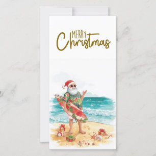 Cartes Pour Fêtes Annuelles Père Noël avec planche de surf Noël tropical