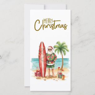 Cartes Pour Fêtes Annuelles Père Noël avec planche de surf Noël tropical