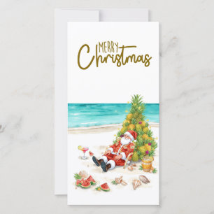Cartes Pour Fêtes Annuelles Père Noël avec planche de surf Noël tropical