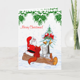 Cartes Pour Fêtes Annuelles Père Noël avec Renard de lapin et écureuil