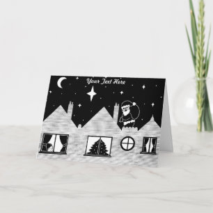 Cartes Pour Fêtes Annuelles père Noël avec sac sur le toit noir et blanc noël